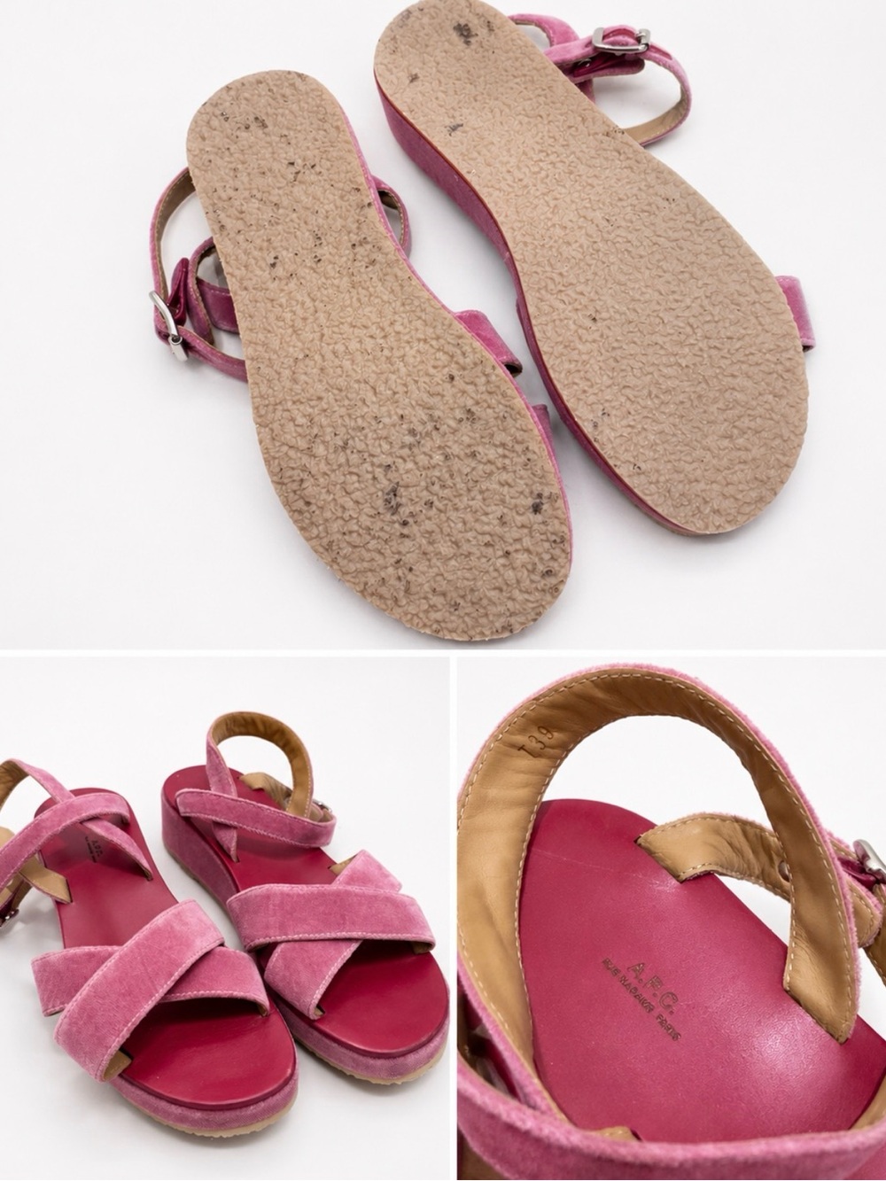 A.P.C. Rose Pink Suede Cross-Strap Sandals